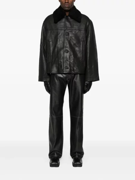 Pantaloni Mm6 Maison Margiela din piele cu 5 buzunare negru