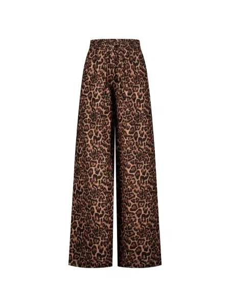Lniane spodnie lniane Paramidonna z nadrukiem w panterkę