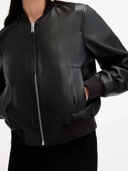 Шкіряна куртка AllSaints ORTEN BOMBER JACKET перехідна чорний