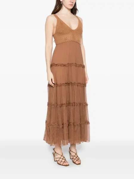 Sukienka maxi Ermanno Firenze z falbankami brązowa