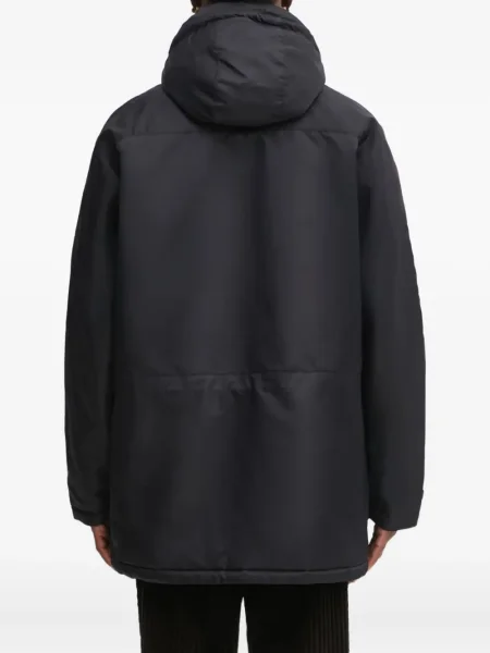 Geacă parka Adidas cu dungi cu glugă cu șireturi albastru