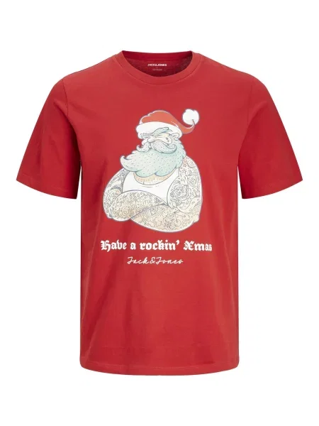 JACK & JONES Tricou JJXmas Funny bej / gri deschis / roșu alb