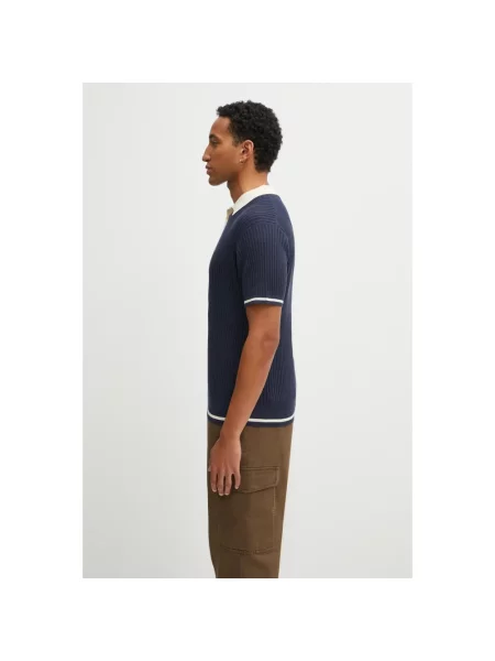 Dzianinowa koszulka polo Filling Pieces niebieska