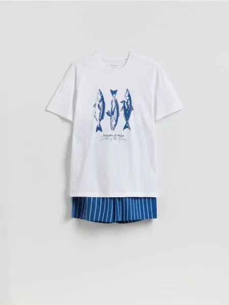 Reserved Dwuczęściowa piżama ze wzorem biały