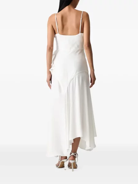 Rochie maxi Bardot cu volane plic alb
