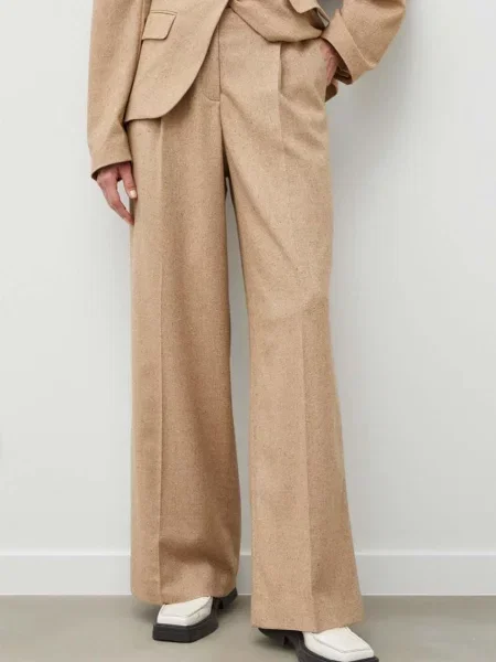 Remain pantaloni de trening cu amestec de lână drept high waist bej