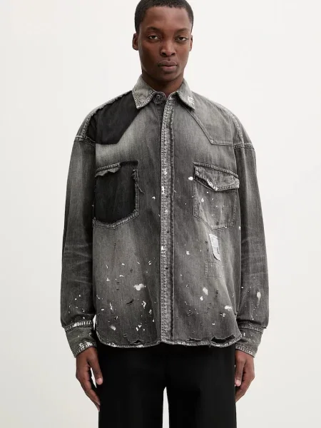 Maison MIHARA YASUHIRO geacă jeans cu guler clasic relaxed gri