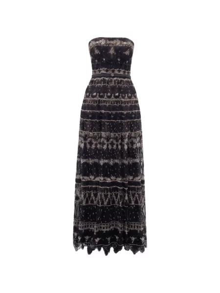 Rochie maxi Saiid Kobeisy din tul cu mărgele fără bretele negru