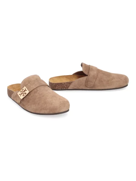 Klapki Tory Burch zamszowe wsuwane brązowe