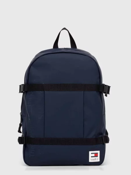 Duży lniany plecak Tommy Jeans niebieski