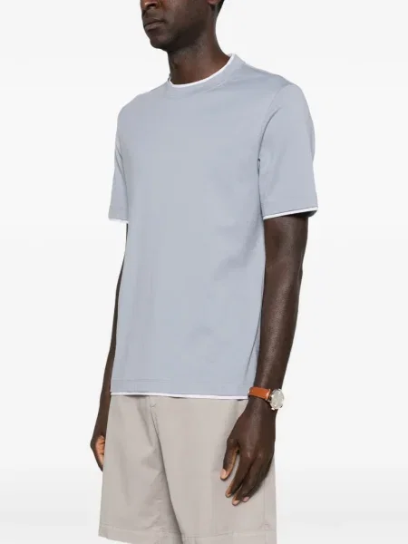 Tricou Brunello Cucinelli scurt albastru