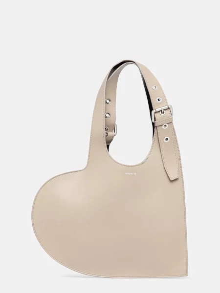 Geanta de piele Coperni din piele cu motiv cu inimi bej