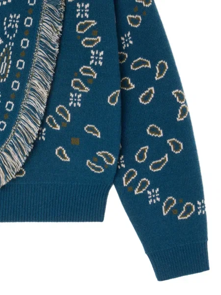 Ζακέτα Alanui με κρόσσια paisley ζακάρ μπλε