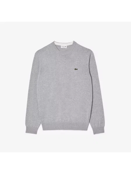 Lacoste Sweter Z Okrągłym Dekoltem Z Organicznej Bawełny szary