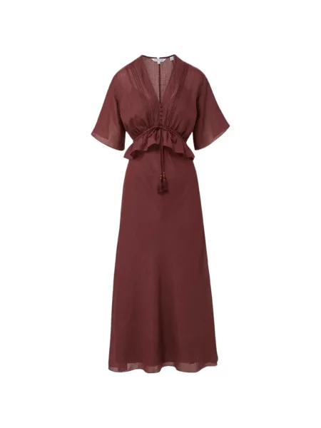 Rochie midi Veronica Beard cu volane din dantelă roșu