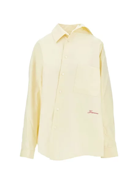 Cămașă Jacquemus cu broderie asimetrică galben