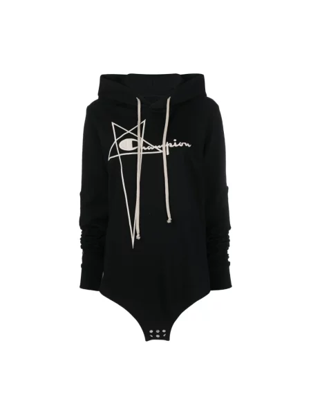 Bluza z kapturem Rick Owens z kapturem z logo czarna