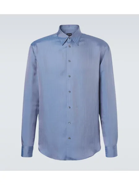 Cămașă Giorgio Armani de mătase albastru