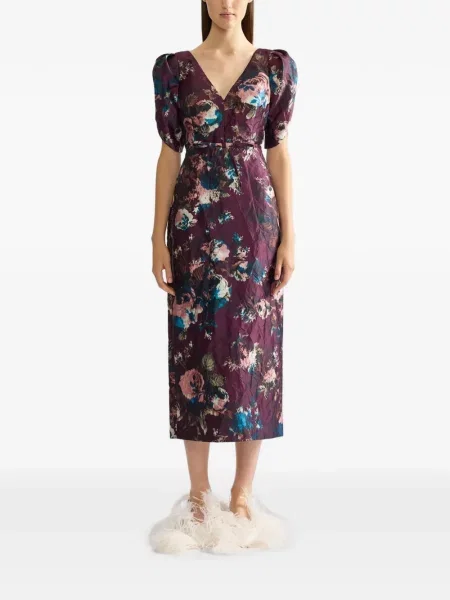 Rochie midi Erdem din satin cu model floral violet