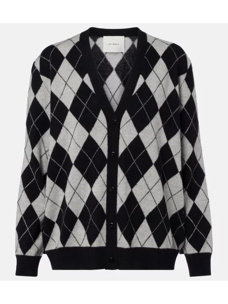 Cardigan Lisa Yang din cașmir cu model argyle negru