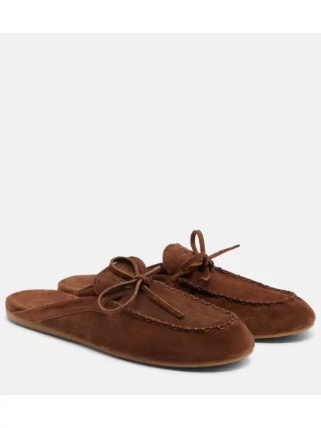 Papuci tip mules Miu Miu din piele de căprioară maro