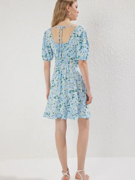 Trendyol Rochie albastru deschis / galben / verde smarald alb