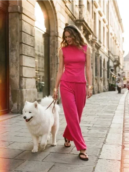 Комплект: топ без рукавів і широкі штани з домішкою фуксія