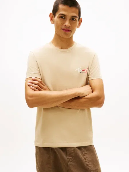 Tommy Jeans Majica bež / rdeča bela