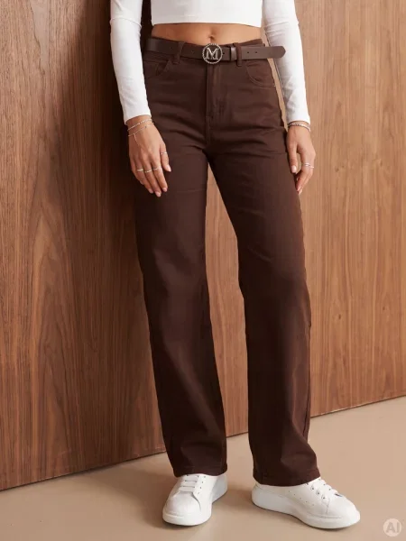 Jeansy loose fit z paskiem Dstreet brązowe