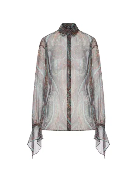 Cămașă Etro de mătase cu imagine cu model paisley gri