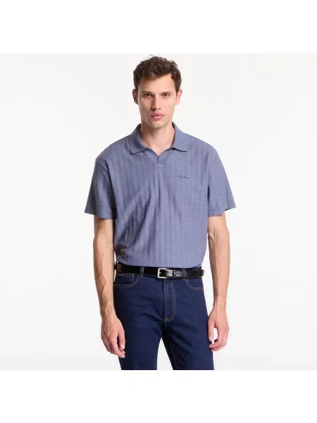 Tričko Calvin Klein Ss Easy Vertical Stripe Textured Polo Blue Nomad L modré