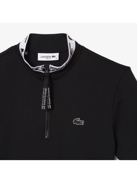 Lacoste Koszulka Polo Active Half Zip Z Nadrukiem Slim Fit czarna