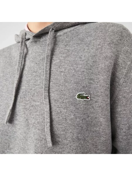 Lacoste Sweter Z Kapturem O Klasycznym Kroju I Kontrastowym Wnętrzu szary