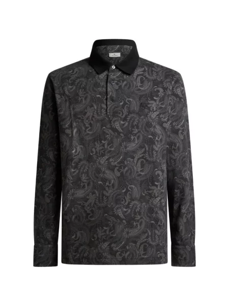 Lung tricou polo Etro cu imagine cu model paisley negru