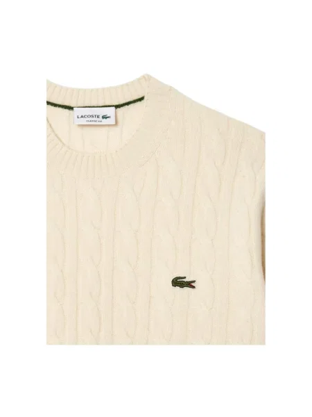 Sweter Lacoste wełniany elegancki biały