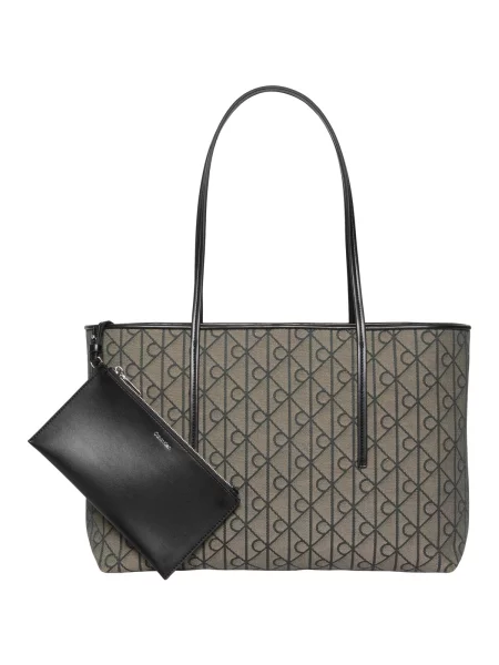 Žakárová shopper kabelka Calvin Klein hnědá