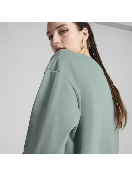 Luźna bluza z okrągłym dekoltem i małym logo ESS zielona