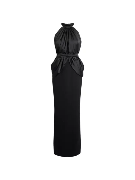 Rochie maxi Safiyaa drapată cu gât halter negru