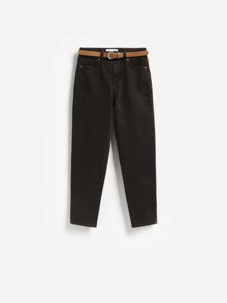 Reserved Blugi mom slim cu curea cacao-cu-lapte