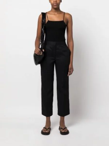 Lininiai kelnės Calvin Klein apkarpytas juoda