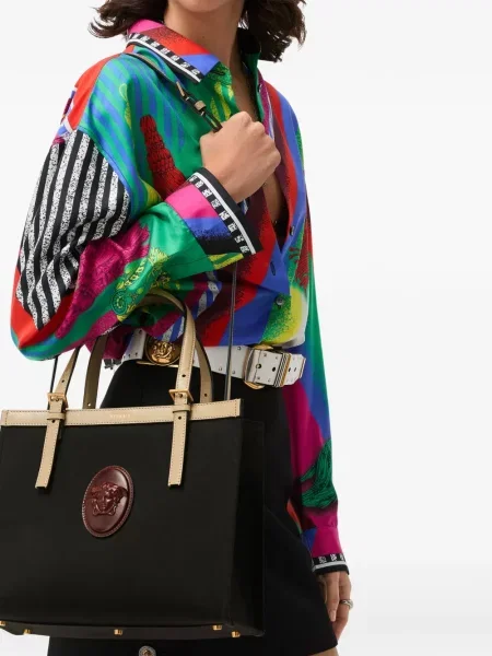 Geantă shopper Versace din canvas negru
