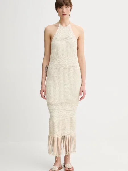 Nanushka sukienka NEIVA maxi dopasowana beżowy