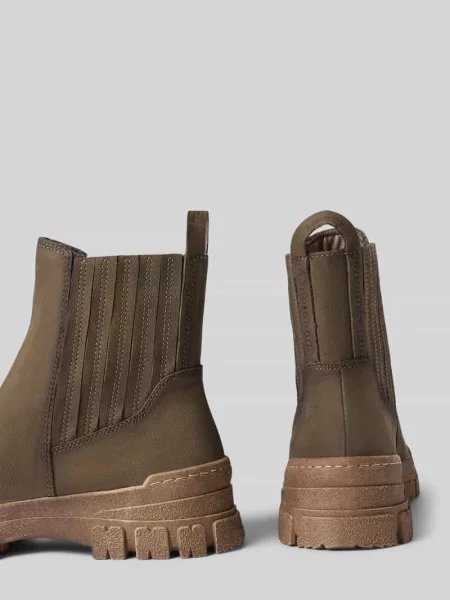 Buty chelsea z naturalnej skóry ze skóry bydlęcej Tamaris oliwkowe