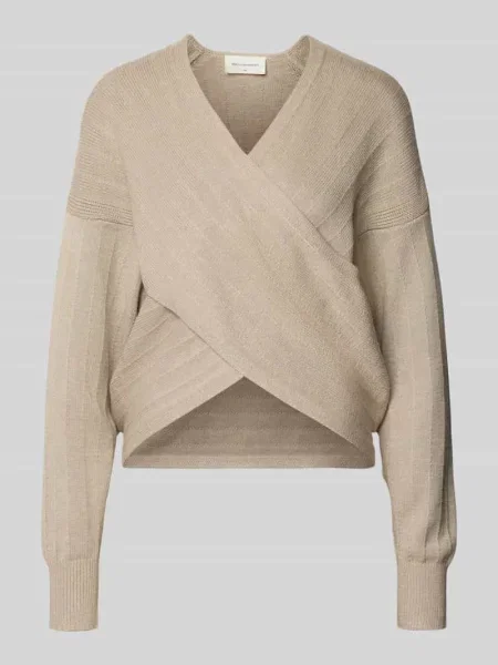 Sweter z dzianiny w kopertowym stylu model ‘Zine Rachelle’ Msch Copenhagen beżowy