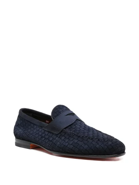 Pantofi loafer Santoni din piele cu bretele albastru