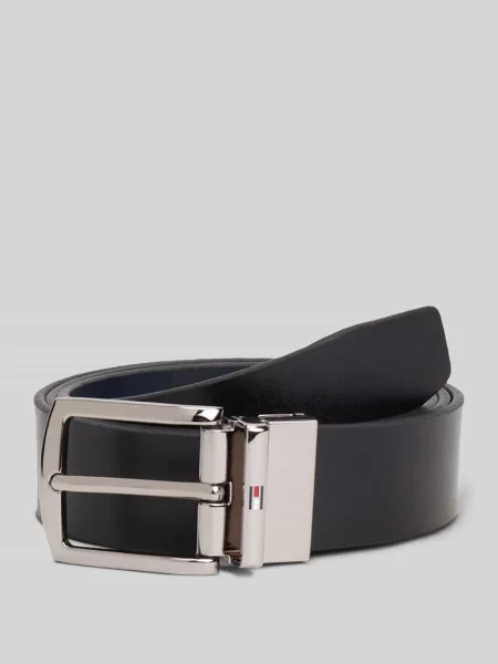 Pasek z naturalnej skóry z aplikacją z logo Tommy Hilfiger granatowy