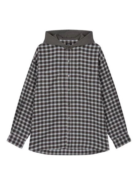 Cămașă Studio Tomboy în carouri cu glugă gri