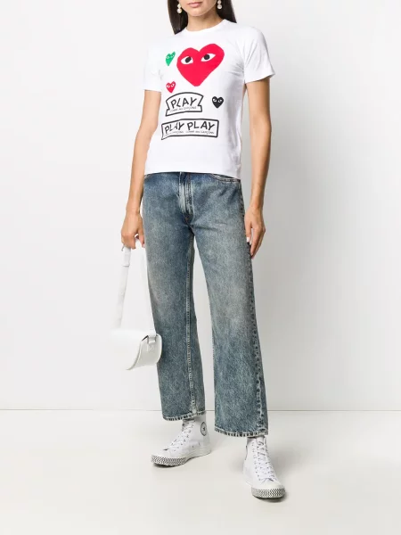 Raštuotas trumpas marškinėliai Comme Des Garçons Play su širdelėmis balta