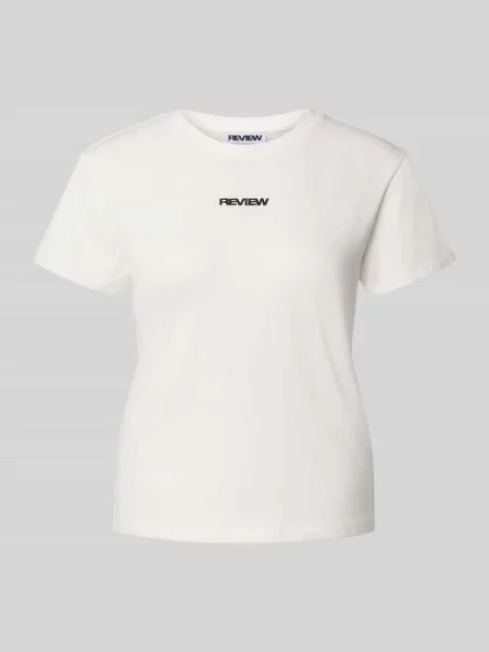T-shirt z okrągłym dekoltem i wyhaftowanym logo Review biała