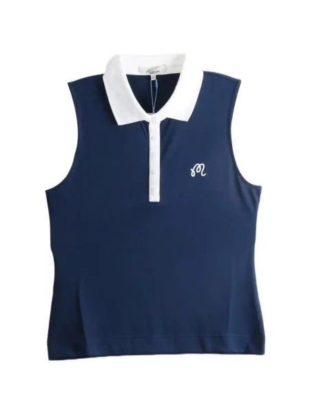 Golf tricou polo Malbon Golf cu broderie fără mâneci albastru
